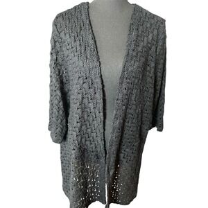 Catherines Sweater Women's 3X Black Knit Long Sleeve Open Front Crochet Cardigan
